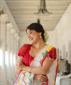 Premium Linen Cotton Printed Saree - White | Daily Wear & Festive Wear