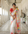 Premium Linen Cotton Printed Saree - White | Daily Wear & Festive Wear