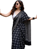 Premium Linen Cotton Saree - Black | Daily Wear & Festive Wear