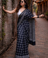 Premium Linen Cotton Saree - Black | Daily Wear & Festive Wear