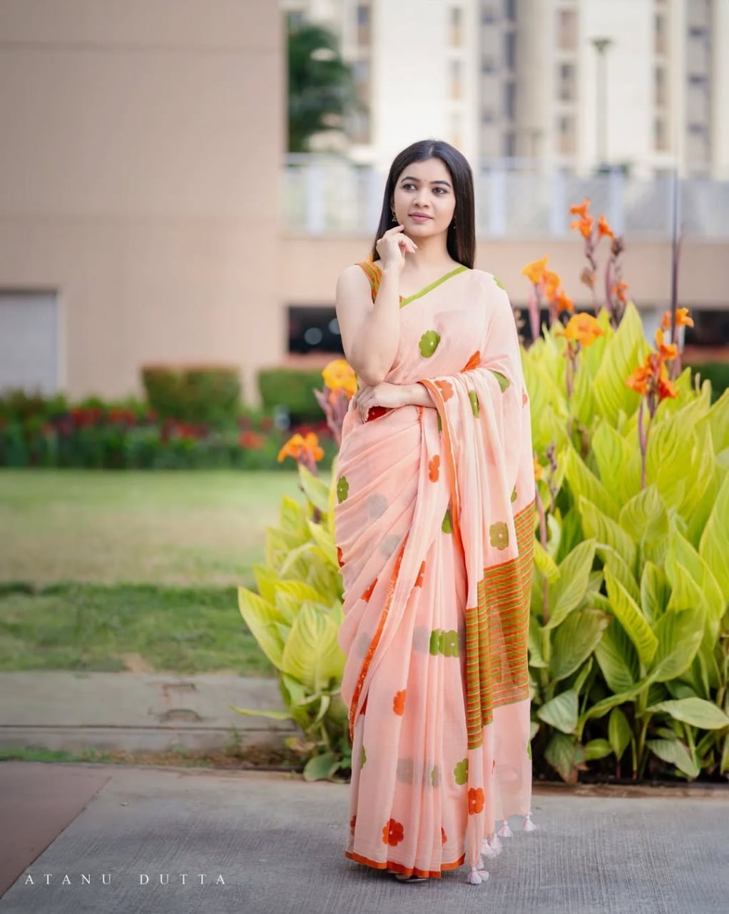 Premium Linen Cotton Saree - Peach | Daily Wear & Festive Wear