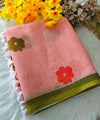 Premium Linen Cotton Saree - Peach | Daily Wear & Festive Wear
