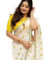 Premium Linen Cotton Saree - White | Daily Wear & Festive Wear