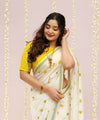 Premium Linen Cotton Saree - White | Daily Wear & Festive Wear