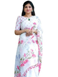 Premium Linen Cotton Saree - White | Daily Wear & Festive Wear