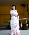 Premium Linen Cotton Saree - White | Daily Wear & Festive Wear