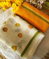 Premium Linen Cotton Saree - White | Daily Wear & Festive Wear