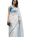 Premium Linen Cotton Saree with Contemporary Prints - White | Daily Wear & Festive Wear
