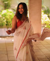Premium Linen Cotton Saree with Contemporary Prints - White | Daily Wear & Festive Wear