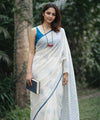 Premium Linen Cotton Saree with Contemporary Prints - White | Daily Wear & Festive Wear