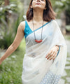 Premium Linen Cotton Saree with Contemporary Prints - White | Daily Wear & Festive Wear