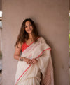Premium Linen Cotton Saree with Contemporary Prints - White | Daily Wear & Festive Wear