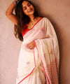 Premium Linen Cotton Saree with Contemporary Prints - White | Daily Wear & Festive Wear