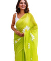 Premium Linen Cotton Saree with Daisy Floral Print - Green | Daily Wear & Festive Wear