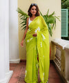 Premium Linen Cotton Saree with Daisy Floral Print - Green | Daily Wear & Festive Wear