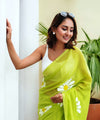 Premium Linen Cotton Saree with Daisy Floral Print - Green | Daily Wear & Festive Wear