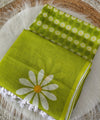 Premium Linen Cotton Saree with Daisy Floral Print - Green | Daily Wear & Festive Wear