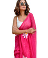Premium Linen Cotton Saree with Daisy Floral Print - Pink | Daily Wear & Festive Wear