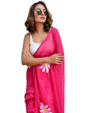 Premium Linen Cotton Saree with Daisy Floral Print - Pink | Daily Wear & Festive Wear