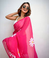 Premium Linen Cotton Saree with Daisy Floral Print - Pink | Daily Wear & Festive Wear