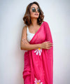 Premium Linen Cotton Saree with Daisy Floral Print - Pink | Daily Wear & Festive Wear