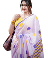 Premium Linen Cotton Saree with Floral Butti and Zari Border - Purple | Daily Wear & Festive Wear