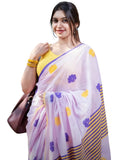 Premium Linen Cotton Saree with Floral Butti and Zari Border - Purple | Daily Wear & Festive Wear