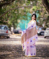Premium Linen Cotton Saree with Floral Butti and Zari Border - Purple | Daily Wear & Festive Wear