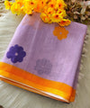 Premium Linen Cotton Saree with Floral Butti and Zari Border - Purple | Daily Wear & Festive Wear