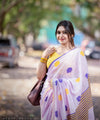 Premium Linen Cotton Saree with Floral Butti and Zari Border - Purple | Daily Wear & Festive Wear