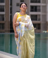 Premium Linen Cotton Saree with Floral Digital Print and Striped Pallu - White | Daily Wear & Festive Wear