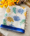 Premium Linen Cotton Saree with Floral Digital Print and Striped Pallu - White | Daily Wear & Festive Wear