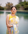 Premium Linen Cotton Saree with Floral Digital Print and Striped Pallu - White | Daily Wear & Festive Wear