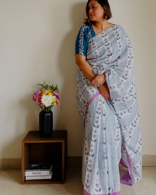 Premium Linen Cotton Saree with Floral Print - Multi | Daily Wear & Festive Wear