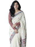 Premium Linen Cotton Saree with Kalamkari Inspired Borders - White | Daily Wear & Festive Wear