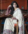 Premium Linen Cotton Saree with Kalamkari Inspired Borders - White | Daily Wear & Festive Wear