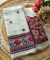 Premium Linen Cotton Saree with Kalamkari Inspired Borders - White | Daily Wear & Festive Wear