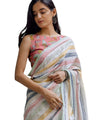 Premium Linen Cotton Saree with Mushroom Print & Striped Pallu - Multi | Daily Wear & Festive Wear