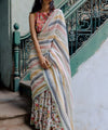 Premium Linen Cotton Saree with Mushroom Print & Striped Pallu - Multi | Daily Wear & Festive Wear