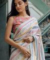Premium Linen Cotton Saree with Mushroom Print & Striped Pallu - Multi | Daily Wear & Festive Wear