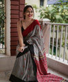 Premium Linen Cotton Saree with Traditional Butti Prints - Grey | Daily Wear & Festive Wear