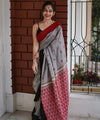 Premium Linen Cotton Saree with Traditional Butti Prints - Grey | Daily Wear & Festive Wear