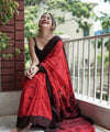 Premium Linen Cotton Saree with Traditional Butti Prints - Red | Daily Wear & Festive Wear
