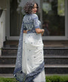 Premium Linen Cotton Saree with Traditional Printed Border - White | Daily Wear & Festive Wear