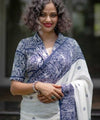 Premium Linen Cotton Saree with Traditional Printed Border - White | Daily Wear & Festive Wear
