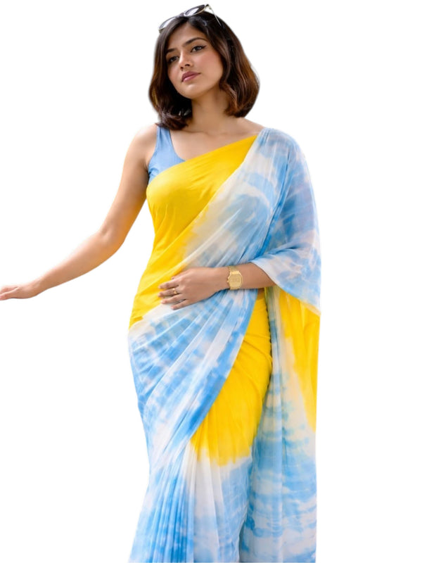 Premium Linen Cotton Shibori Tie-Dye Saree - Yellow | Daily Wear & Festive Wear