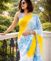 Premium Linen Cotton Shibori Tie-Dye Saree - Yellow | Daily Wear & Festive Wear