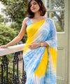 Premium Linen Cotton Shibori Tie-Dye Saree - Yellow | Daily Wear & Festive Wear
