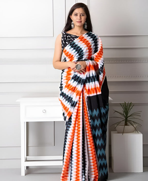 Premium Multicolour Shibori Print Linen Cotton Saree | Daily Wear & Festive Wear