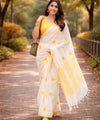 Premium Off-White Linen Cotton Saree | Daily Wear & Festive Wear